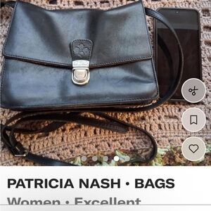 NOT FOR SALE. 
Vintage Patricia Nash Classic Black Leather Crossbody Bag